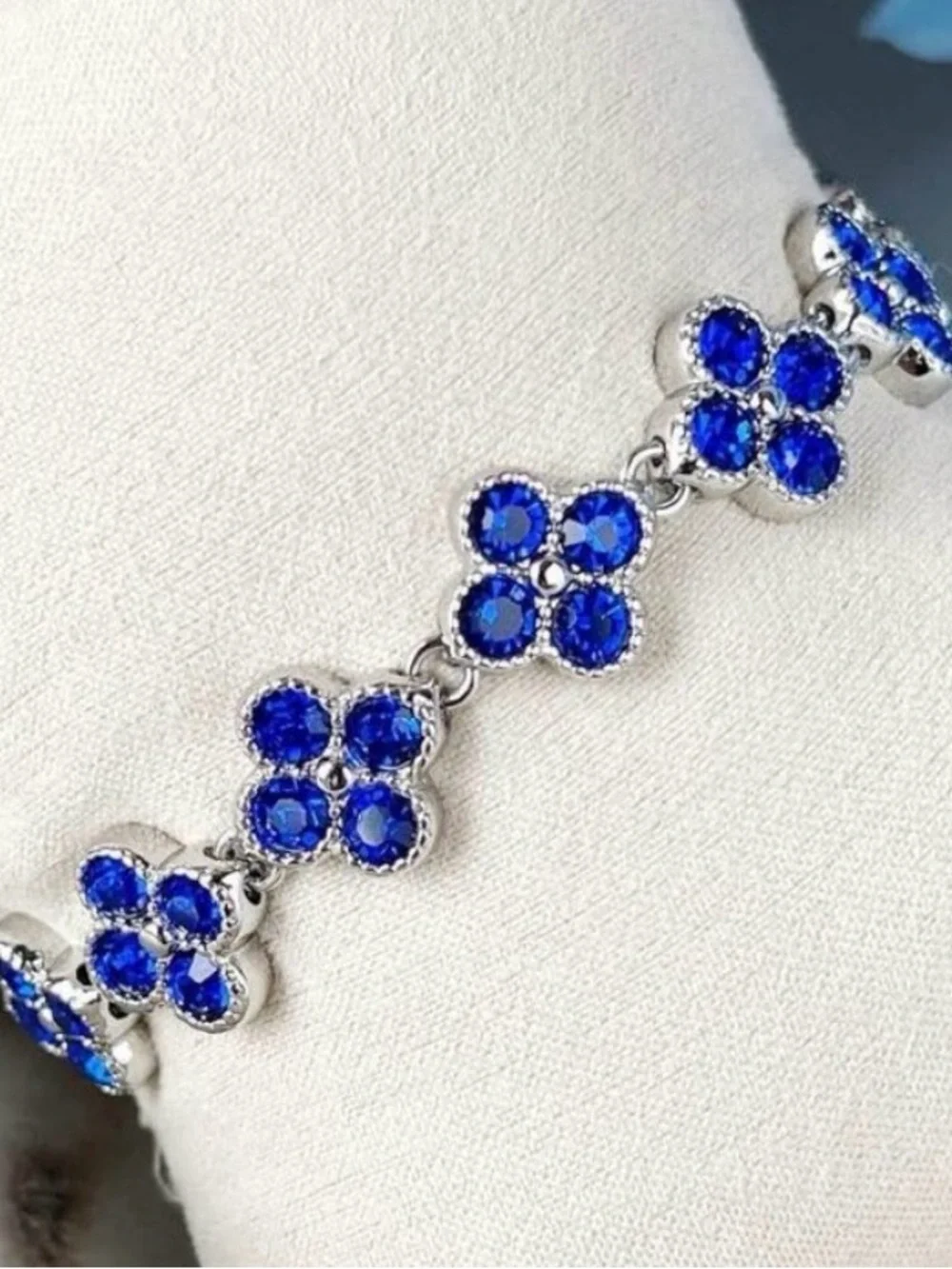 Park Lane Bleu Blue Flower Link Bracelet with Silver-Tone Accents